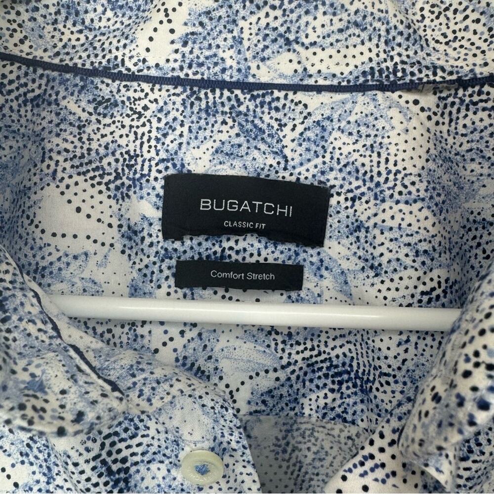 Bugatchi Mens Classic Fit Comfort Stretch Blue and White Abstract Shirt Size XXL - Picture 3 of 9